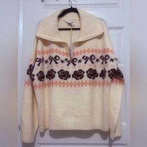 NWT House of Harlow 1960 Cream, Burgundy and Pink Sweater Size 1X